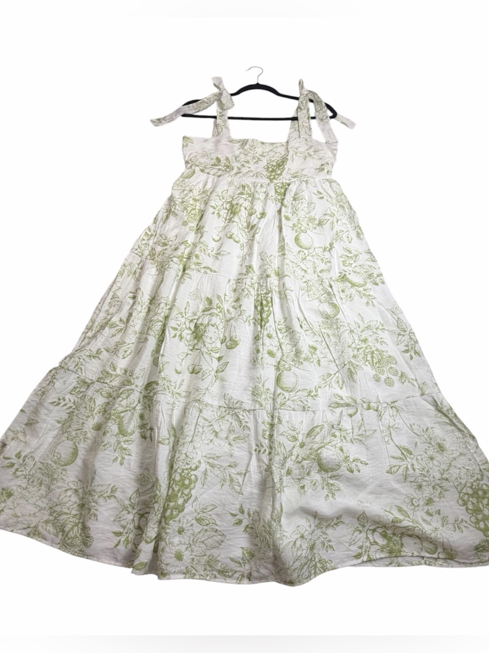 By the River White Maxi Dress with Light Green Floral Print. Boutique. Feminine.